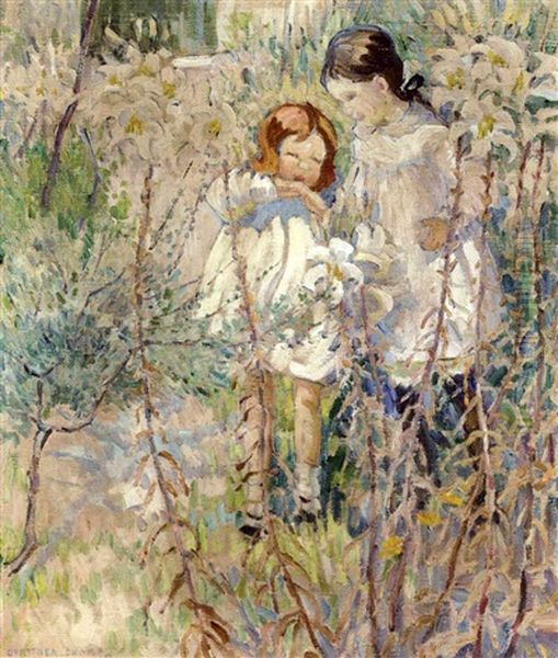 Children In A Sunlit Garden Oil Painting by Dorothea Sharp