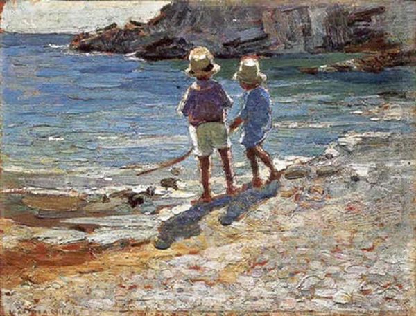 Children On Beach, Cassis Oil Painting by Dorothea Sharp
