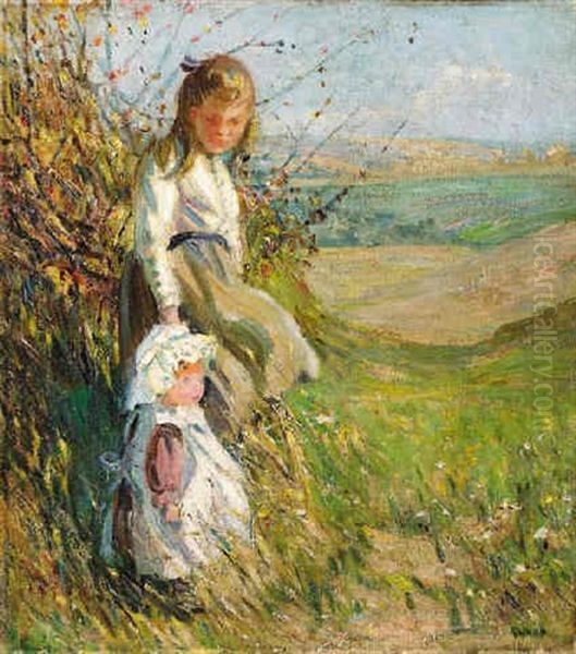 Children On The Downs Oil Painting by Dorothea Sharp