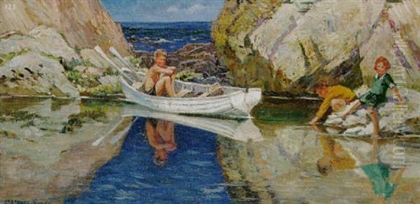 Cornish Rock Pool Oil Painting by Dorothea Sharp