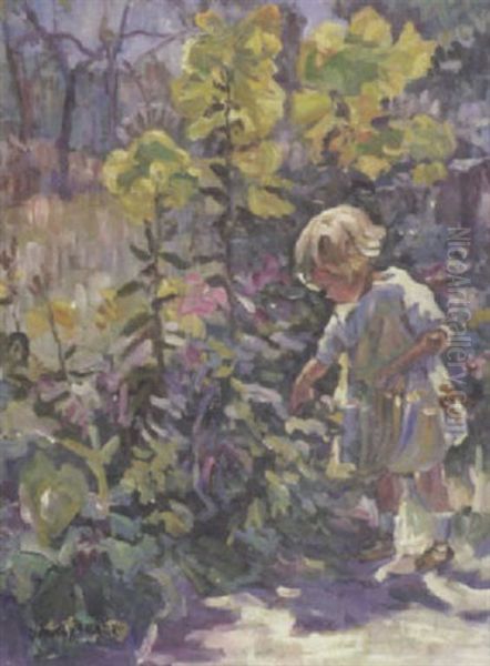 Little Girl In A Flower Garden Oil Painting by Dorothea Sharp