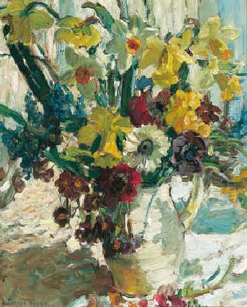 Still Life With Daffodils And Narcissi Oil Painting by Dorothea Sharp