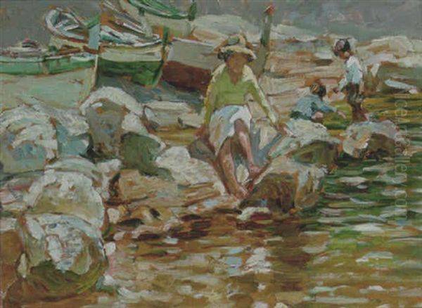 Children Paddling, St. Ives Oil Painting by Dorothea Sharp