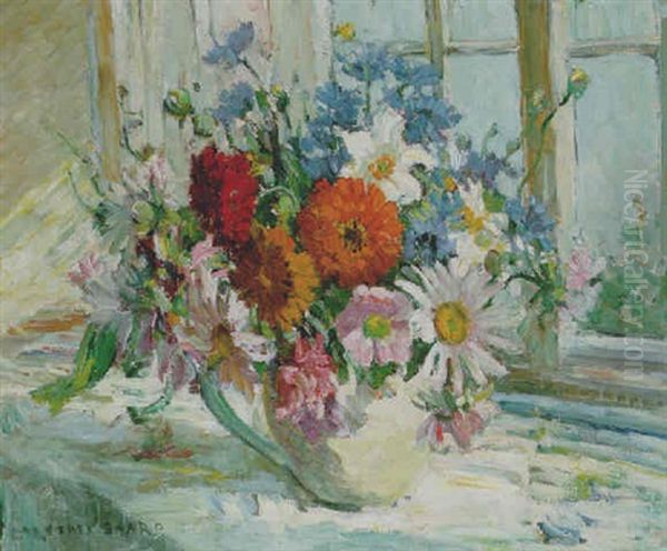Still Life With Garden Flowers On A Windowsill Oil Painting by Dorothea Sharp
