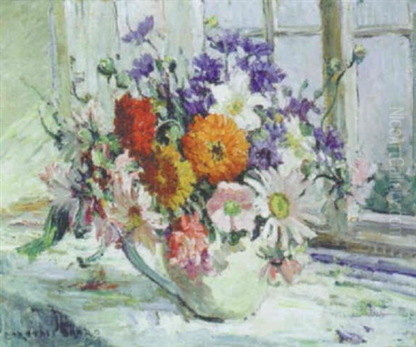 Still Life Of Flowers On A Window Sill Oil Painting by Dorothea Sharp