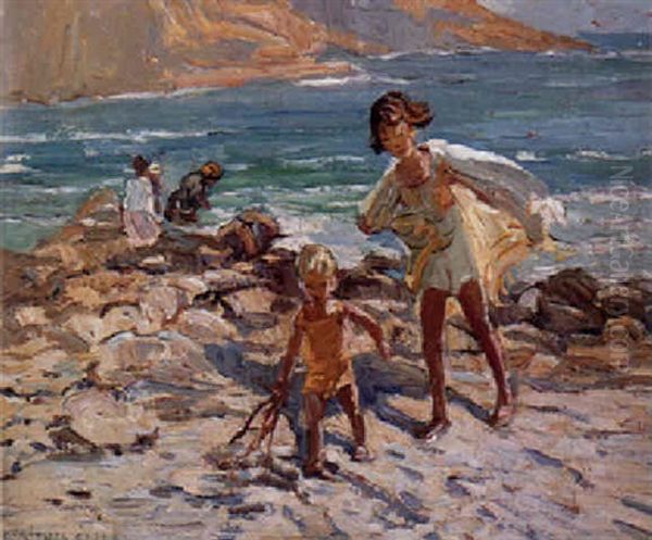 A Breezy Day By The Sea, On The Devon Coast Oil Painting by Dorothea Sharp
