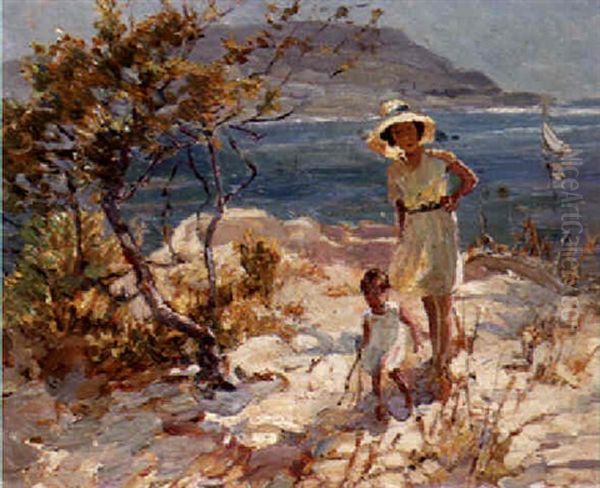 Mother And Child By The Sea Oil Painting by Dorothea Sharp