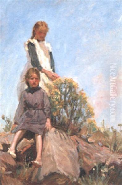 Picking Flowers On The Clifftop Oil Painting by Dorothea Sharp