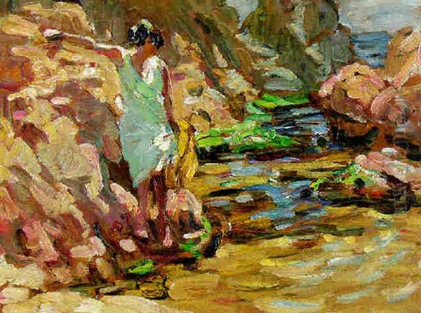 Girl On The Beach Oil Painting by Dorothea Sharp