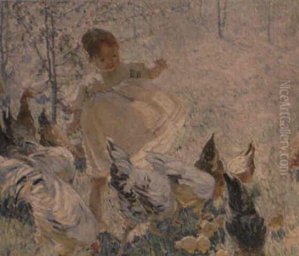 Feeding Chickens Oil Painting by Dorothea Sharp
