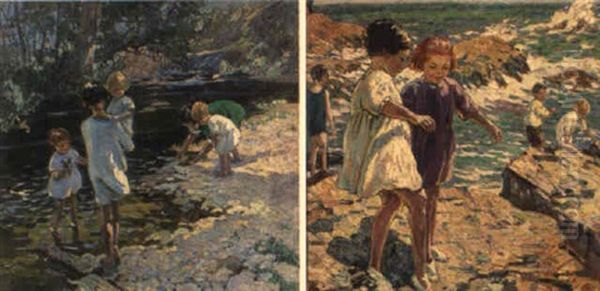 The Pool With Children Playing Oil Painting by Dorothea Sharp