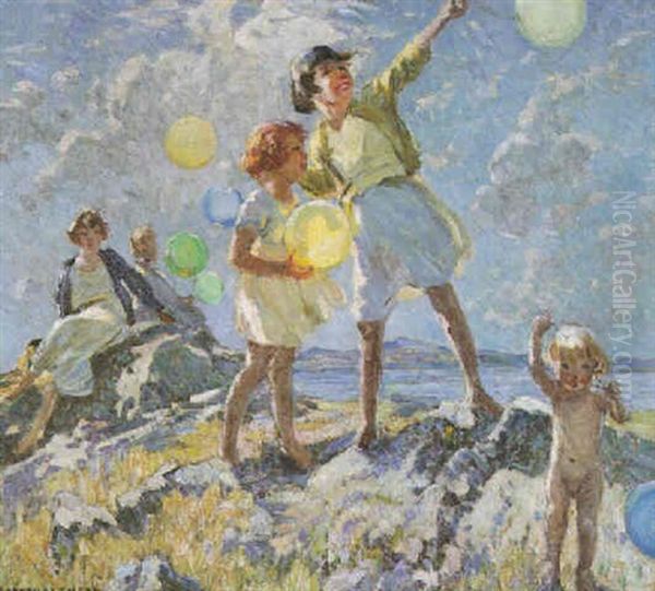 Balloons On The Island, St. Ives Oil Painting by Dorothea Sharp
