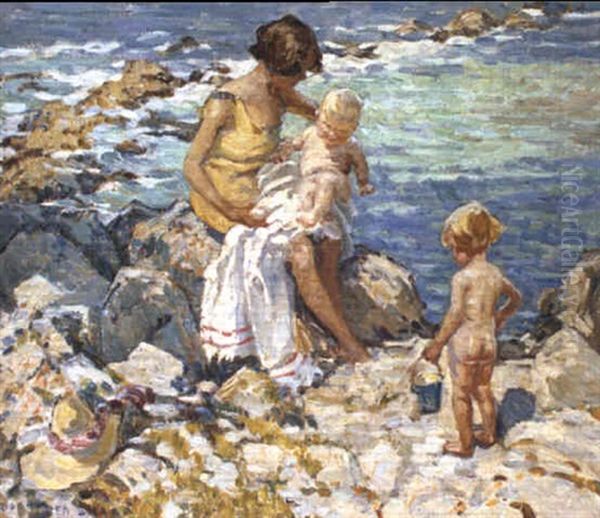 Mother With Children On The Shore Oil Painting by Dorothea Sharp