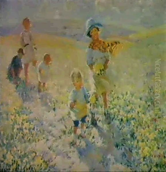 Children Gathering Flowers Oil Painting by Dorothea Sharp