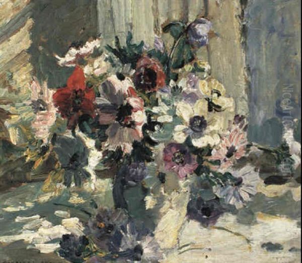 Still Life With Flowers On A Window Ledge Oil Painting by Dorothea Sharp