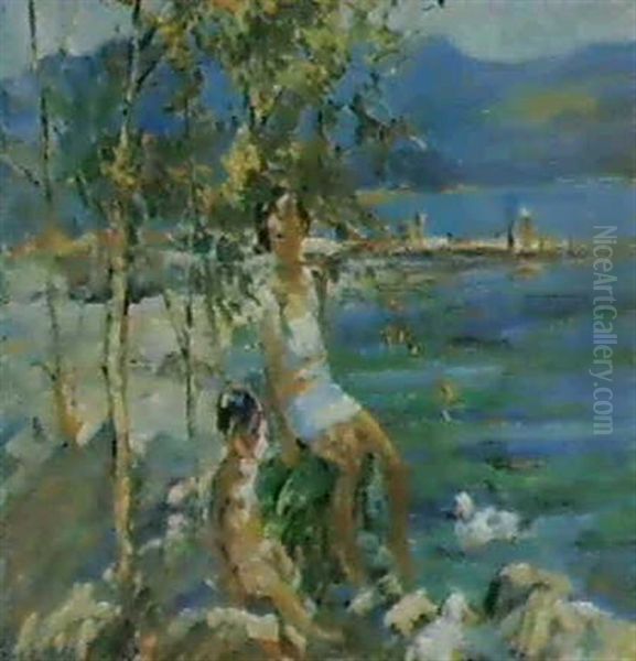 The Blue Lagoon- Portugal Oil Painting by Dorothea Sharp