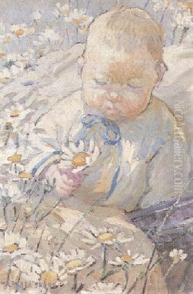 Baby And Daisies Oil Painting by Dorothea Sharp