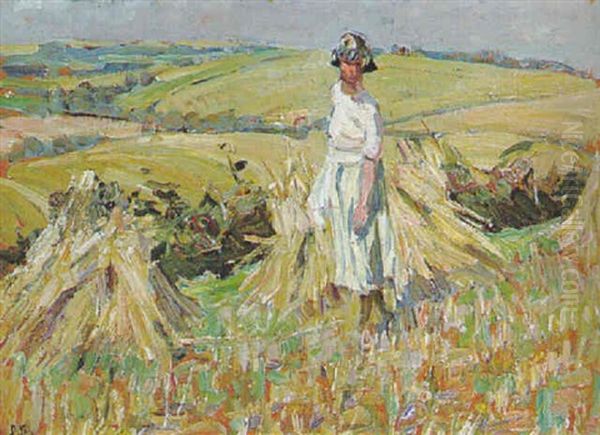 Girl In A Hay Field Oil Painting by Dorothea Sharp