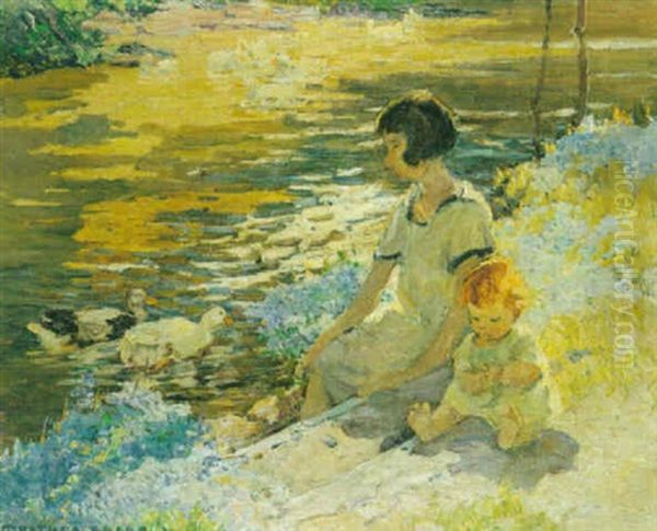 The Baby And The Blue Forget-me-nots Oil Painting by Dorothea Sharp
