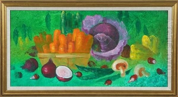 Still Life Composition With Garden Vegtables Oil Painting by John Oliver Sharp