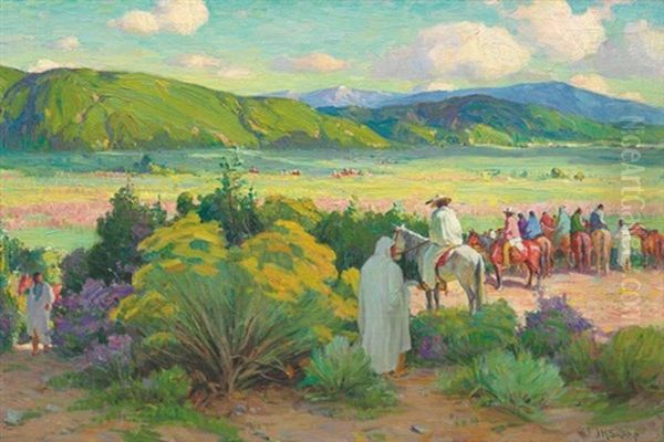 Rabbit Hunters Oil Painting by Joseph Henry Sharp