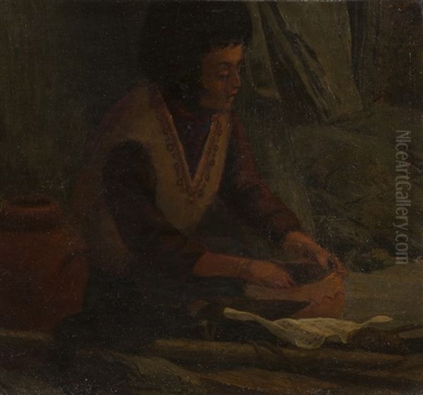 Young Indian Girl With A Pot Oil Painting by Joseph Henry Sharp