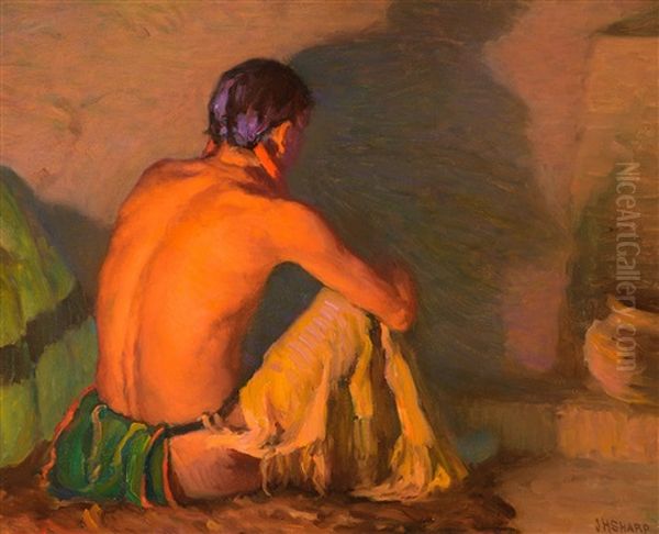 Black Deer, Firelight Oil Painting by Joseph Henry Sharp