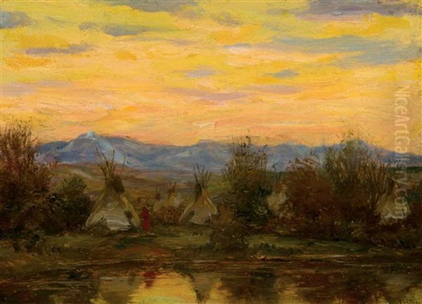 Evening Camp-blackfoot Res Oil Painting by Joseph Henry Sharp