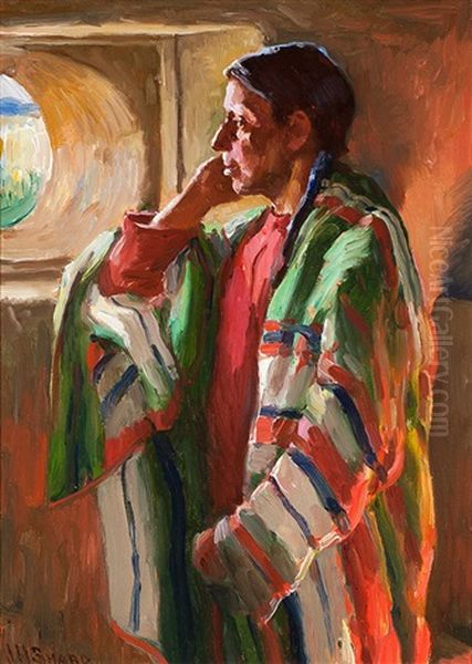 Elk Foot Jerry, At My Window Oil Painting by Joseph Henry Sharp