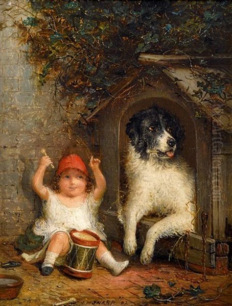 Young Girls With Dogs (pair) Oil Painting by Joseph Henry Sharp
