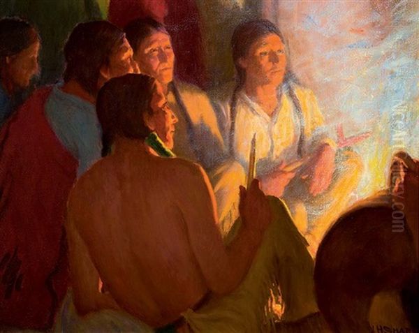 Indian Council Oil Painting by Joseph Henry Sharp