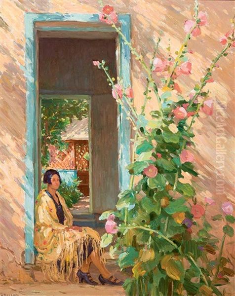 Leaf Down In The Door Way Oil Painting by Joseph Henry Sharp