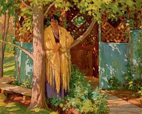 In Front Of The Well House Oil Painting by Joseph Henry Sharp