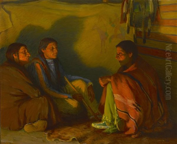 The Old Chief's Query Oil Painting by Joseph Henry Sharp