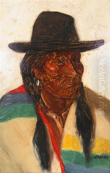 An Indian With A Colorful Blanket And A Hat Oil Painting by Joseph Henry Sharp