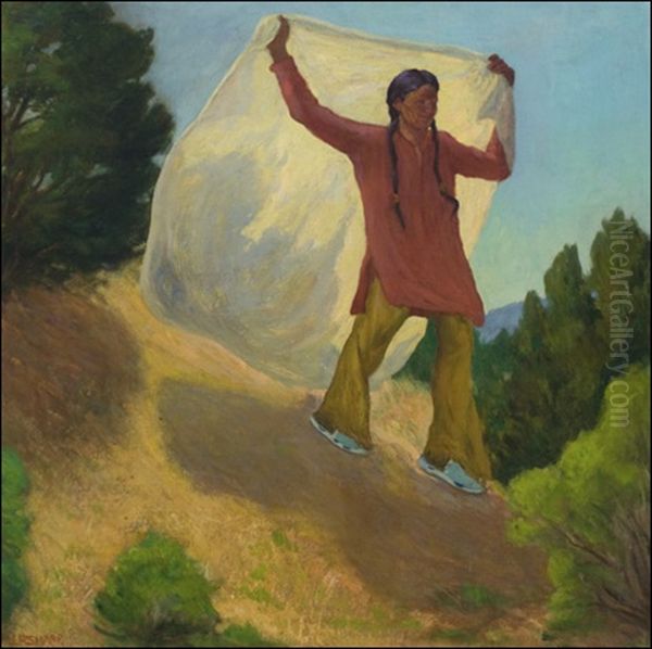 Smoke Signal Oil Painting by Joseph Henry Sharp