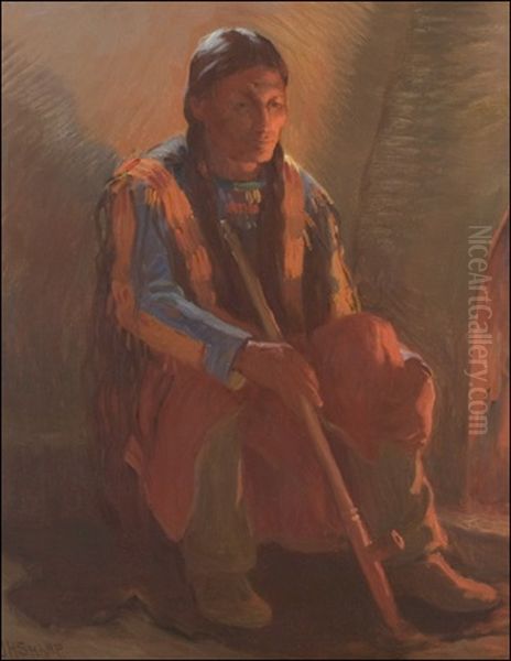 Hunting Son With Pipe Oil Painting by Joseph Henry Sharp