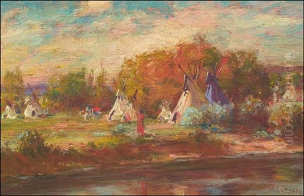 Crow Camp On The Little Big Horn Oil Painting by Joseph Henry Sharp