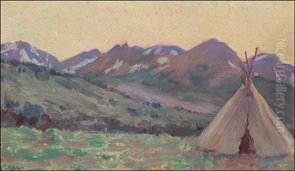 Blackfeet Reservation, Montana (+ Teepees, Crow Reservation, Montana; Pair) Oil Painting by Joseph Henry Sharp