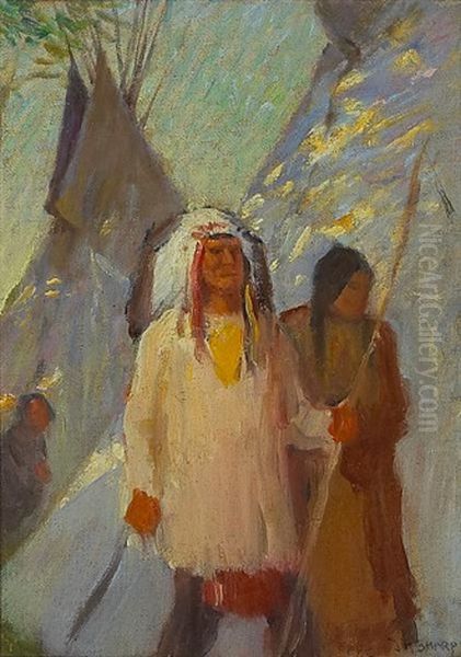 Just Purchased (indians By An Encampment) Oil Painting by Joseph Henry Sharp