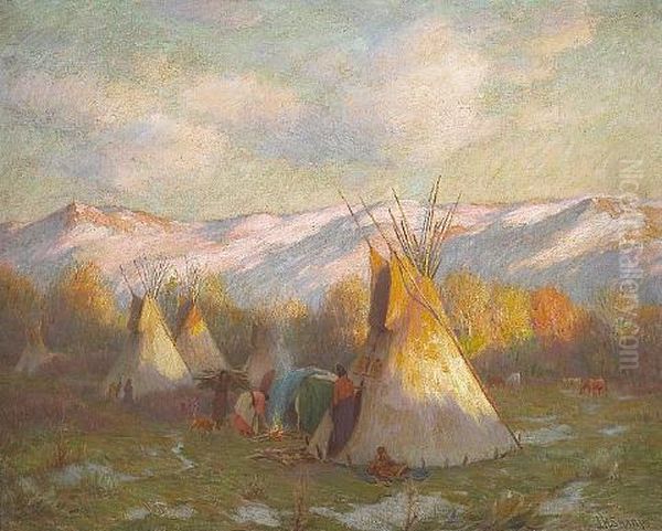 October - November Evening, Crow Reservation, Montana Oil Painting by Joseph Henry Sharp