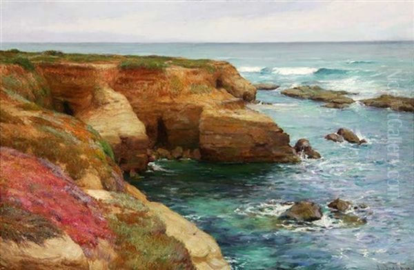Rocky Coastal At La Jolla Oil Painting by Joseph Henry Sharp