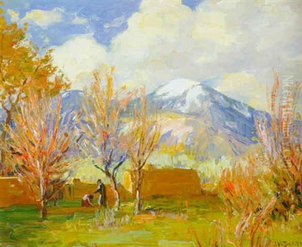 Springtime Taos Mountains Oil Painting by Joseph Henry Sharp