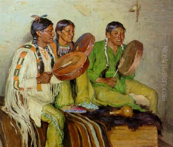 Hunting Song - Taos Indians Oil Painting by Joseph Henry Sharp