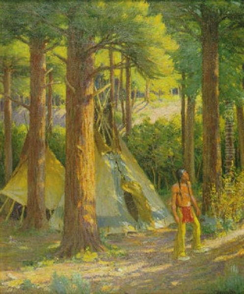 Camp In The Pines Oil Painting by Joseph Henry Sharp