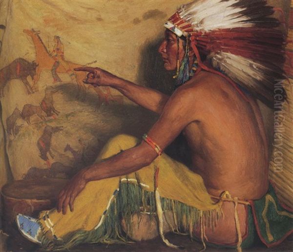 Pointing With Pride To His Record Oil Painting by Joseph Henry Sharp