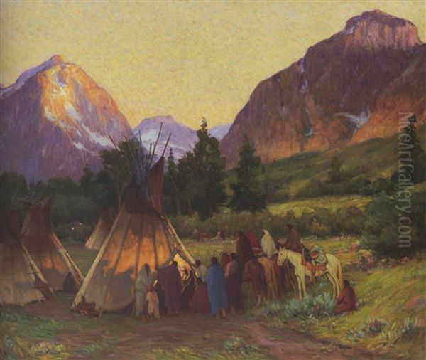 Crow Encampment, Montana Oil Painting by Joseph Henry Sharp