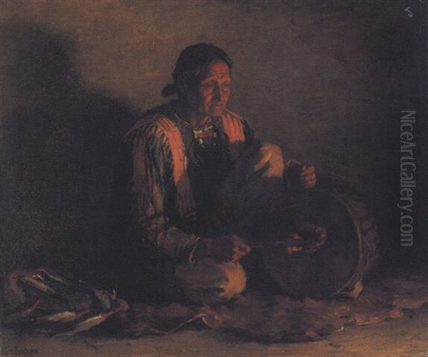 The Tom-tom Player Oil Painting by Joseph Henry Sharp