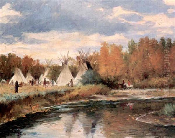 Crow Camp Oil Painting by Joseph Henry Sharp