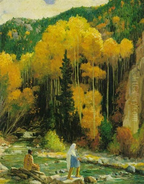 Taos Creek Oil Painting by Joseph Henry Sharp